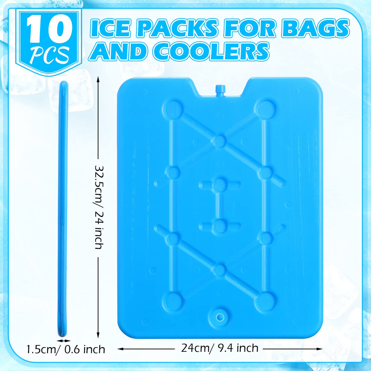 Hoolerry 10 Pcs Large Ice Packs for Cooler 10 x 13 Inch Space Saving Freezer Packs-Reusable Long Lasting for Cooler Totes for Keeping Food Fresh (Light Blue)