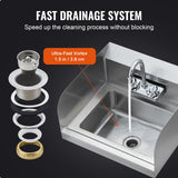 VEVOR Commercial Hand Sink 17x12.8 inch Stainless Steel Sink with Faucet & Side Splash, Wall-Mount Small Hand Basin for Restaurant, Kitchen, Bar, Garage, Home
