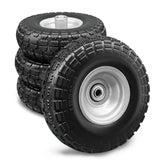 4 Pcs 4.10/3.50-4 Flat Free Tires and Dolly Wheel,10" Solid Non-inflated Tires Wheels with 5/8 Ball Bearings, 2.24" Offset Hub for Wheelbarrow, Wagon Carts, Trolley, Hand Truck, Various Tool Carts