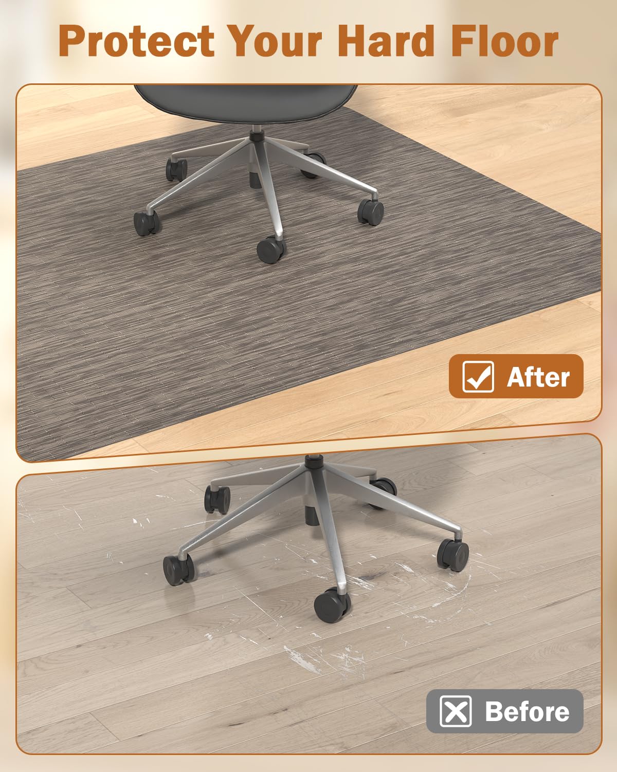 Blvornl Office Chair Mat for Hardwood Floor, 35.4"*47.2" Desk Computer Chair Mat for Hard Wood, Large Anti-Slip Hard Floor Protector Rolling Chair Mat, PVC Mat Desk Rug for Office and Dark Brown