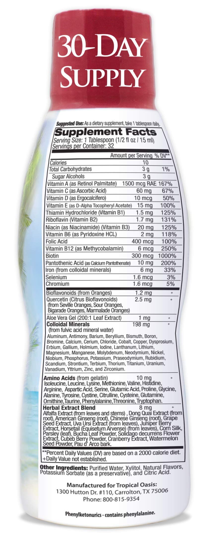 Tropical Oasis Adult Liquid Multivitamin -Liquid Multi-Vitamin and Mineral Supplement with 125 Total Nutrients Including; 85 Vitamins & Minerals, 23 Amino Acids, and 18 Herbs - 16 fl oz, 32 serv
