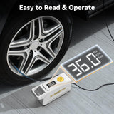 Inzeetor 150 PSI Tire Inflator Portable Air Compressor, 12V DC Auto Shutoff Air Pump with Digital Pressure Gauge and Emergency LED Light for Car Tires, Bicycle & Balloons, White