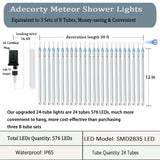 Adecorty Christmas Lights Outdoor UL Certified 24 Tubes 576 LEDs (Equivalent to 3 Sets of 8 Tubes) Meteor Shower Light Falling Rain Drop Icicle Lights for Christmas Decorations Halloween Party, Blue