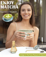 Vaiheng Matcha Whisk Set with Matcha Bowl, Matcha Whisk Holder Matcha Bamboo Whisk, Scoop, Sifter, Unique Gifts for Women Men Girl Friend Home Kitchen Decor Gifts for Tea Enthusiasts Christmas