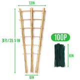 SWANGSA 6 Pack 3Ft Bamboo Trellis for Climbing Plants,35.5 Inch Fan-Shaped Bamboo Plant Trellis with 100pcs Twist Ties for Outdoor and Indoor Potted Plants Garden Stakes
