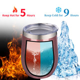 12oz/4 Pack Wine Tumbler Glasses with Lid Stemless Double Wall Vacuum Stainless Steel Travel Tumbler Keeping Cold & Hot for Wine,Coffee,Cocktails,Christmas Drinks-Family and Gifts(Multi color-bright)