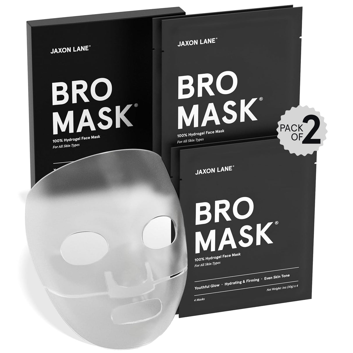JAXON LANE BRO MASK: Korean Face Mask for Men | 2 Pc. Hydrating Anti Aging Sheet Masks Contain Vitamin C, Vitamin E, Hyaluronic Acid, Hydrolyzed Collagen for Face Care, Acne Treatment (2 X 4 Packs)