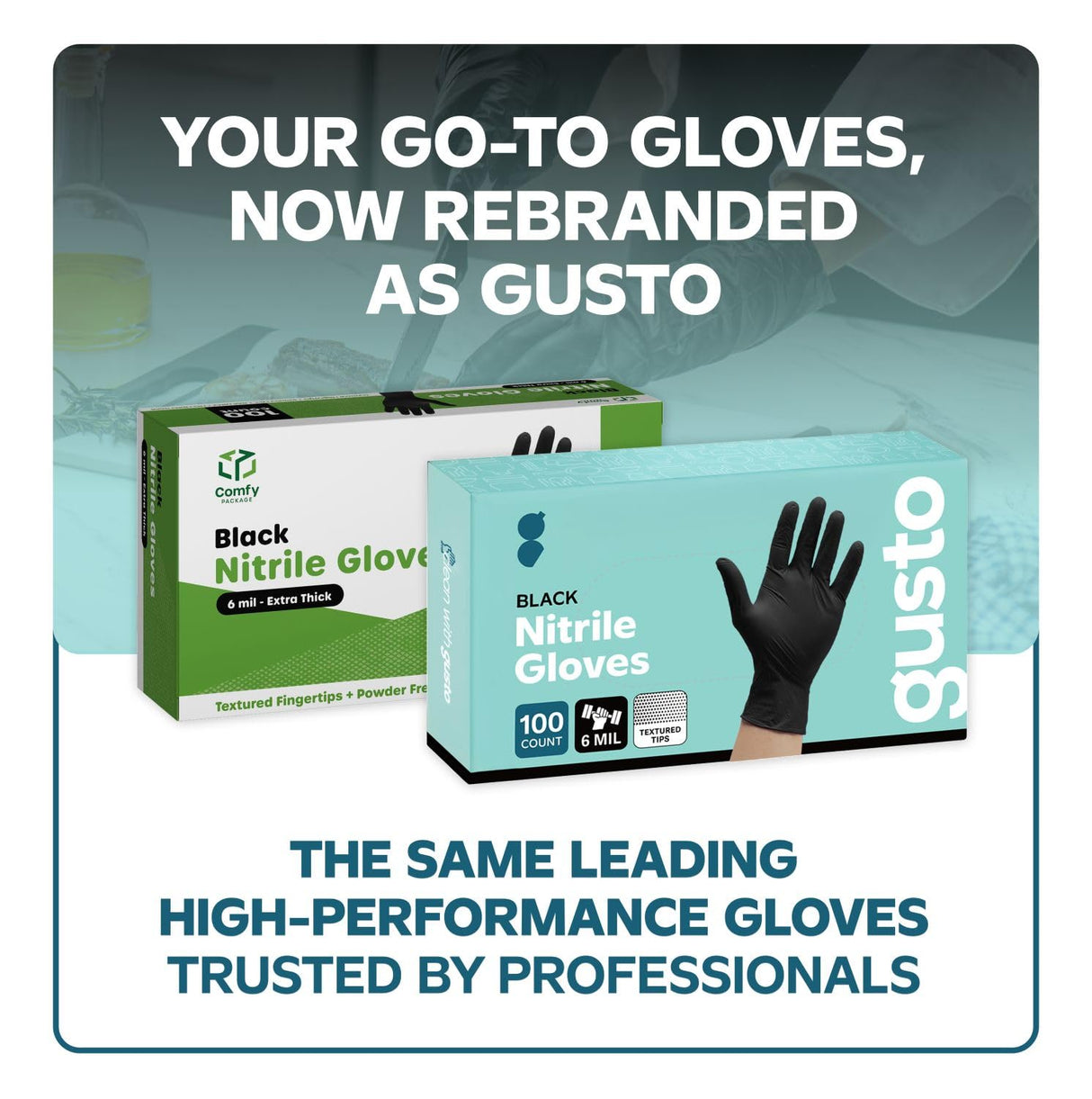 Comfy Package GUSTO Black Nitrile Gloves [200 Count] 6 Mil, HEAVY DUTY Disposable Gloves for Food Prep, Cooking, Tattoo, Cleaning – Latex-Free, Powder-Free, Textured Fingertips - X-Large (Formerly