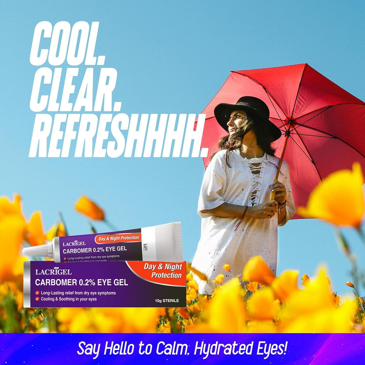 Lacrigel CARBOMER 0.2% - Eye Gel for Dry, Tired, and Red Eyes - Soothes Irritation, Reduces Soreness - 24x7 Day and Night Protection - Safe and Premium Formulation - Sterile Pack of 10g (Pack 3)