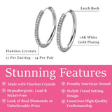 Cate & Chloe Bianca 18K White Gold-Plated Hoop Earrings |Dainty Jewelry for Women | Round Cut Simulated Diamond Crystals | 25mm Sparkling Small Hoops | Mother's Day, Birthday Gift for Her