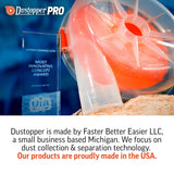 The Dustopper PRO, Low-Profile Dust Separator for Shop Wet/Dry Vacuums with at least 5HP. Includes High-Flow 90 Degree Sweep Elbows and Connection Hose. Fits Standard 5 Gallon Buckets, Made in USA