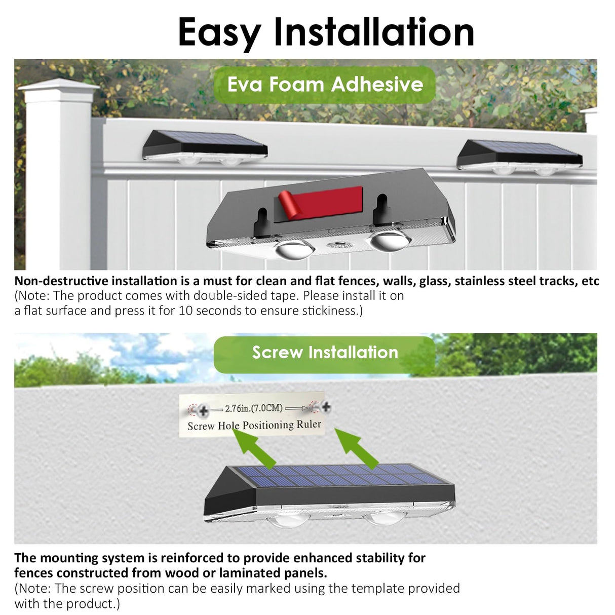 Solar Fence Lights Outdoor - Warm White & RGB 6 Color, Dusk to Dawn Solar Deck Light, Solar Lights Outdoor IP65 Waterproof, Garden Lights for Outside/Backyard/Railing/Step/Patio/Wall (8 Pack)