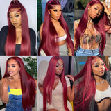 30 Inch 99j Burgundy 13x6 HD Lace Front Wigs Human Hair 250% Density Straight Burgundy Wig Human Hair Wigs for Black Women Glueless Wigs Human Hair Pre Plucked Pre Cut Frontal Wigs With Baby Hair