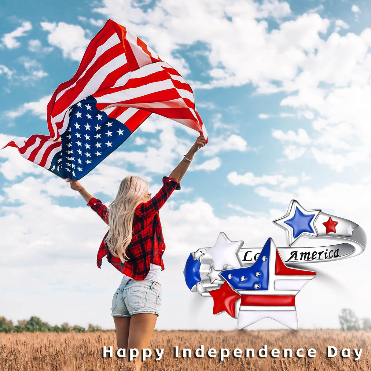 Sariel American Flag Ring 925 Sterling Silver July 4th Red White and Blue Jewelry Independence Day Gifts for Women (1)