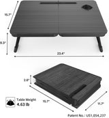 BUYIFY 23.4" Foldable Lap Desk Bed Table with Cup Holder Tray Black