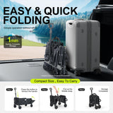 TANSTRIDER Collapsible Wagons Carts Foldable with Extended Tailgate, Folding Wagon Cart on Wheels, Portable Heavy Duty Shopping Carts for Groceries, Apartment, Garden, Camping, Sports,Outdoor (Black)