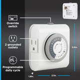 GE 24‑Hour Mechanical Outlet Timer Switch, Dual Grounded Plug‑in Control for Indoor Lighting, Lamps, Christmas Trees, Fans and Small Appliances (2 Pack), 46211