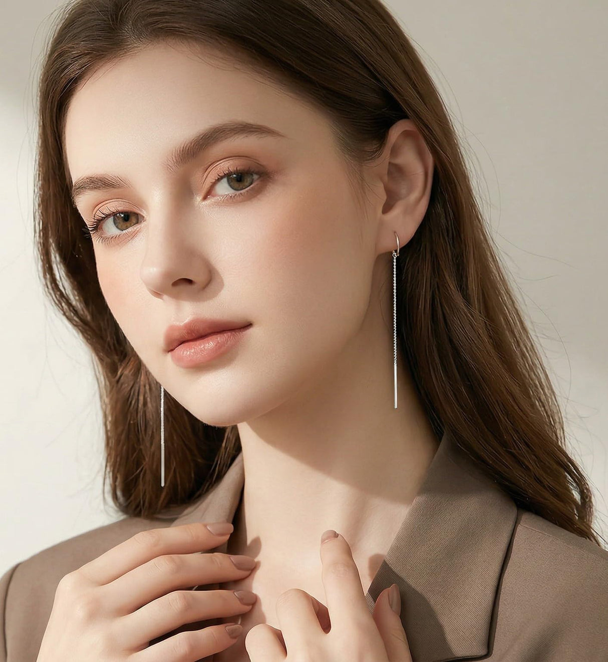 Reffeer Solid 925 Sterling Silver Chain Dangle Earrings Tassel for Women Teen Girls Long Dangle Earrings Minimalist Threader Earrings (A-Silver)