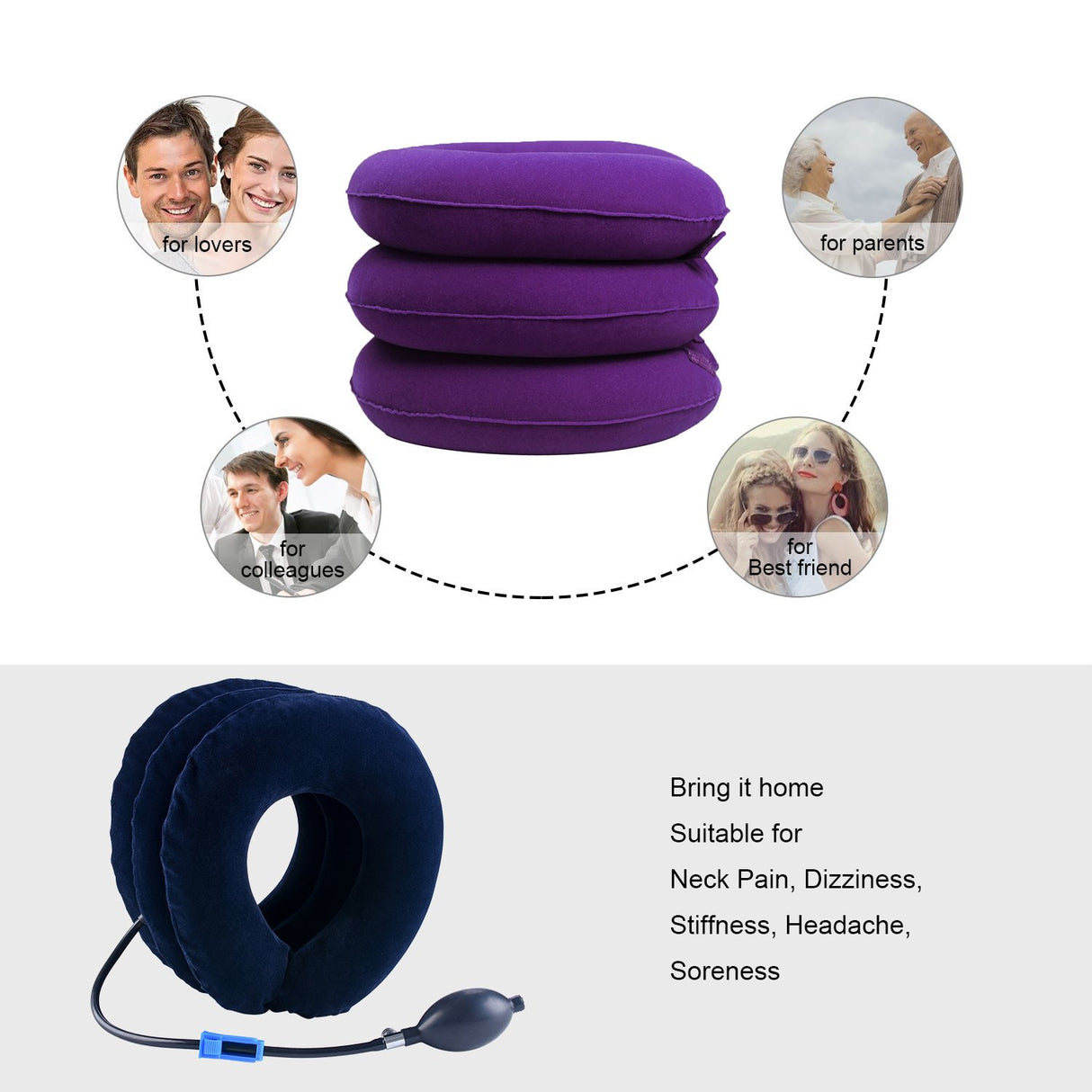 Cervical Neck Traction Device Inflatable Neck Stretcher, Easy to Use for Chronic Neck and Shoulder Pain Relief Traction Spine Alignment, Neck Cervical Brace，Purple