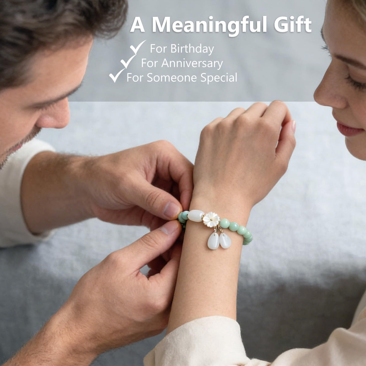 HL1971 Natural Jade Bracelet for Women Gradient Green Jade Bead Elastic Bracelet, Suitable for Christmas, Thanksgiving