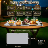 Warming Mat for Food - Extra Large 32"x15" Electric Warming Tray Warm 8 Dishes, 9-Temperature Adjustable, 1-6H Timer, Child Lock, 8s Fast Heating, Foldable Food-Grade Silicone Design