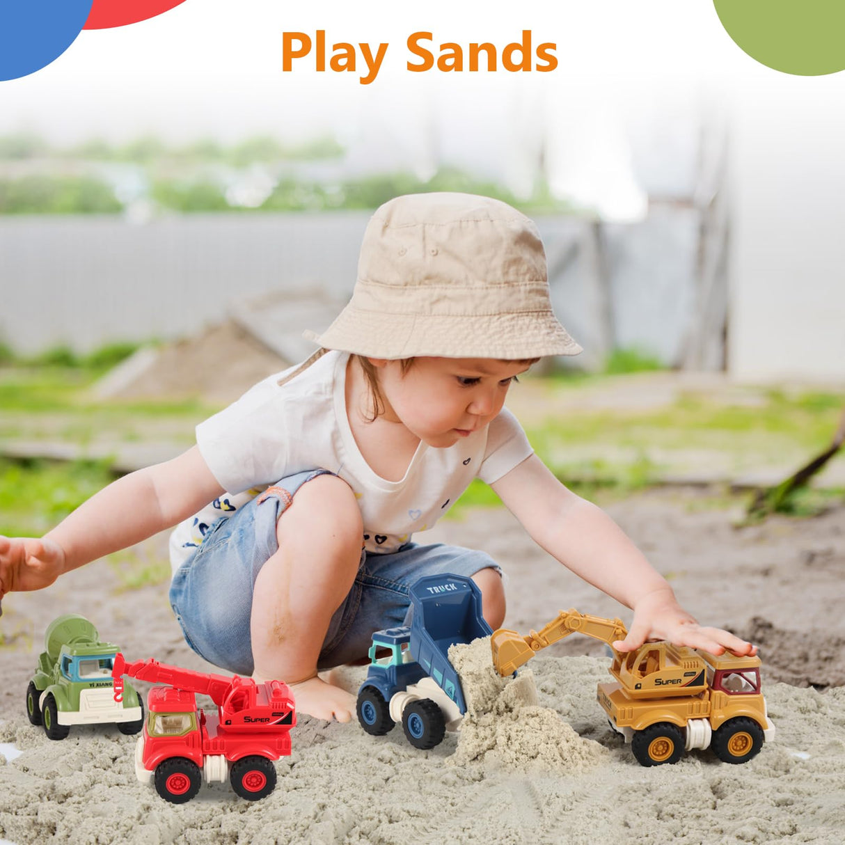 Olbyefly Construction Toys for 2 3 4 5 Years Old Boys Girls Kids Toddlers, Sandbox Excavator Toy Construction Truck Toys Vehicles Dump Crane Cement Mixer Truck, Christmas Birthday Gifts