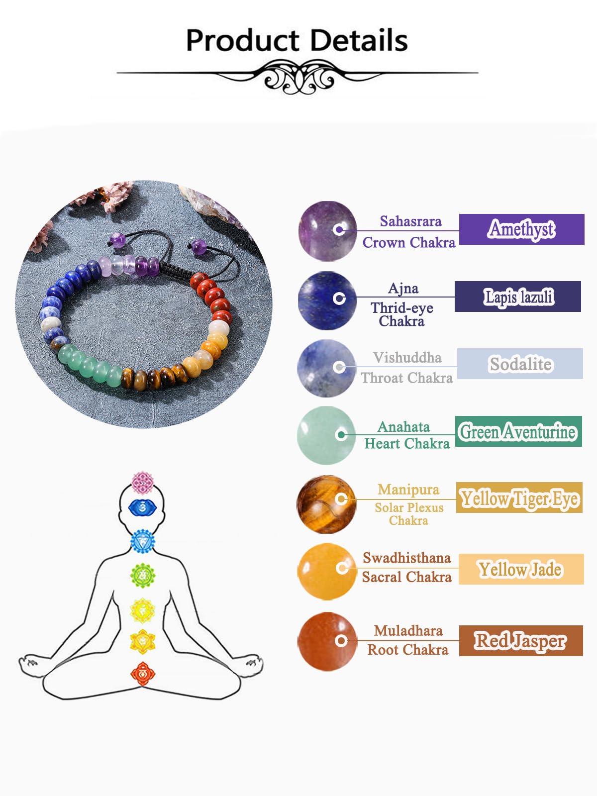Top Plaza Beaded Chakra Bracelets for Women Men Anxiety Jewelry