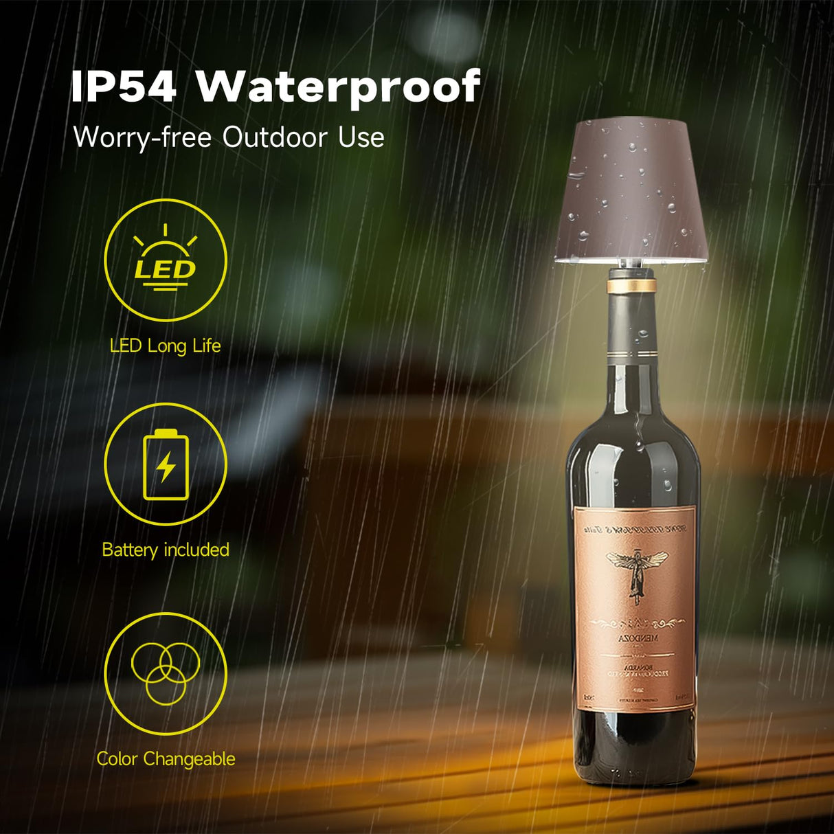 Hoide 2025 New Wireless Bottle Lamp - LED Bottle Lights for Liquor & Wine Bottles, Cordless Lampshade, Whiskey Bottle Top Light, Bottle Stopper Night Light Kit, Rechargeable 3-Tone Touch-Dimmable