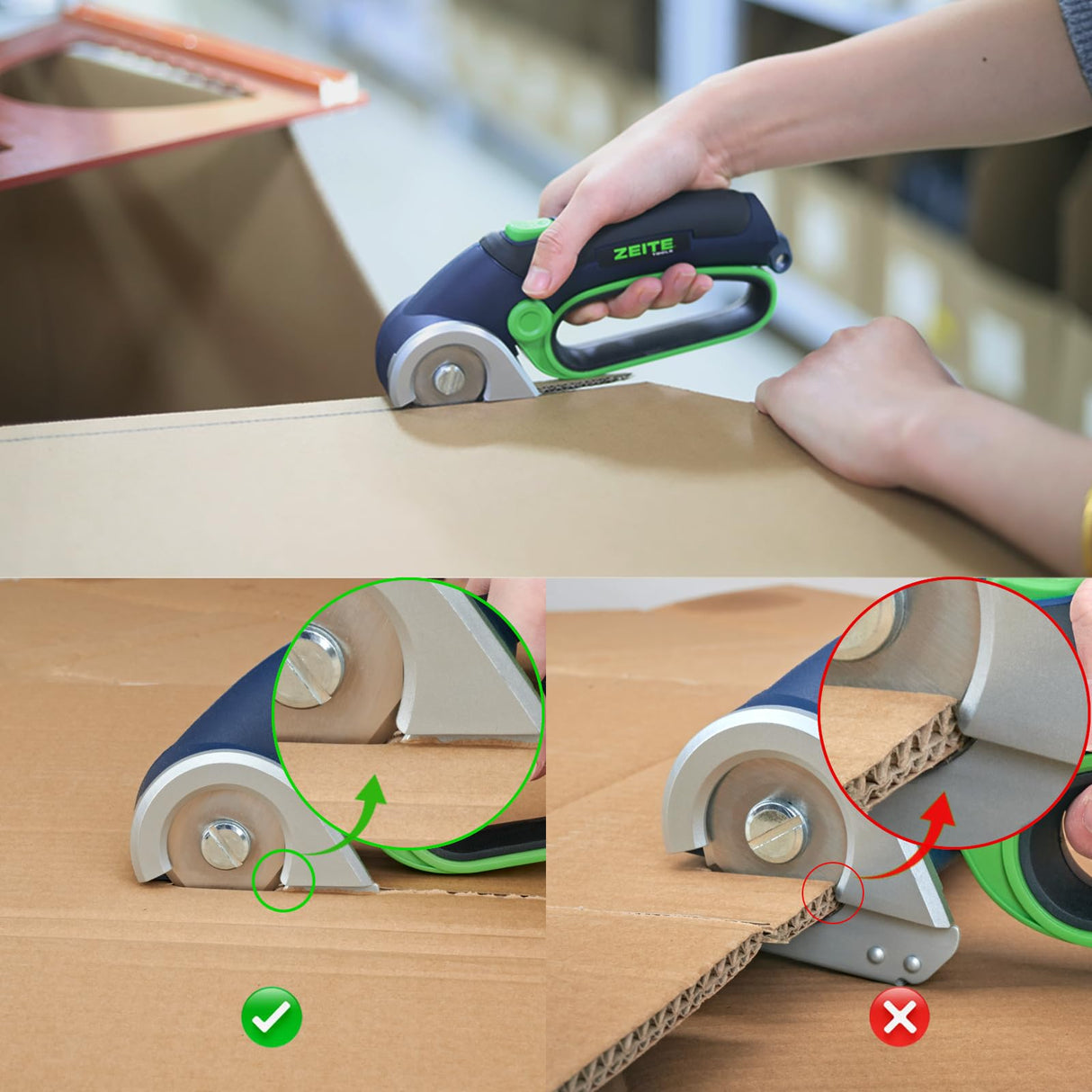 ZEITE 4V Cordless Electric Scissors,Cardboard Cutter with 2 Blades,Storage Box,USB Charging Cable,Power Rotary Cutter,Max Cutting 1/4",for Cardboard Box,Thin Carpet & Plastic, Easy to Hold and Safe
