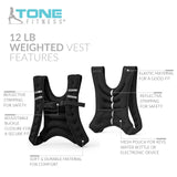 Tone Fitness Black Weighted Vest, 12 Lbs