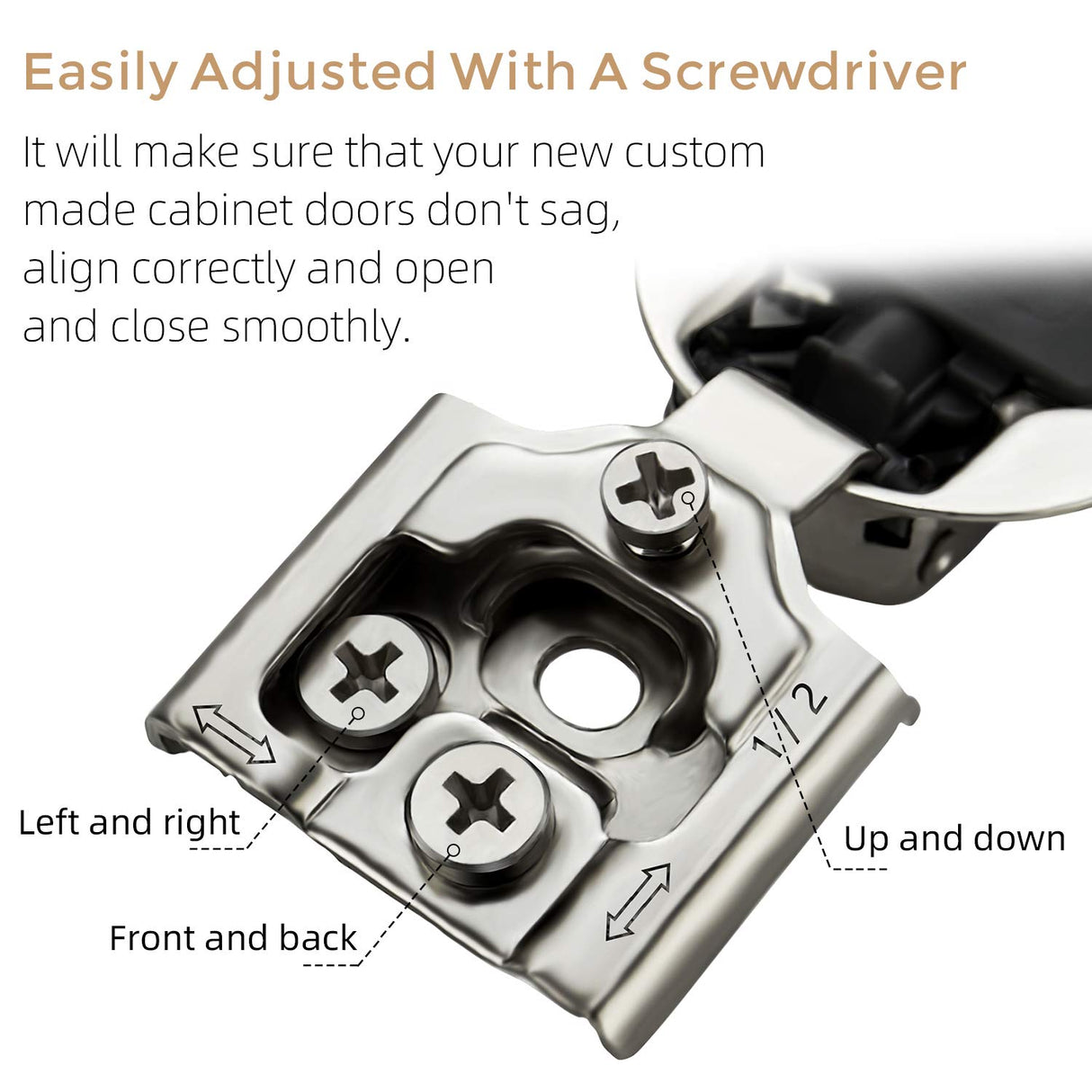 Ravinte 60 Pack (30 Pairs) 1/2 Inch Overlay Soft Close Hinges for Kitchen Cabinets - Satin Nickel Hidden Concealed Hinge, Stainless Steel, Self Closing