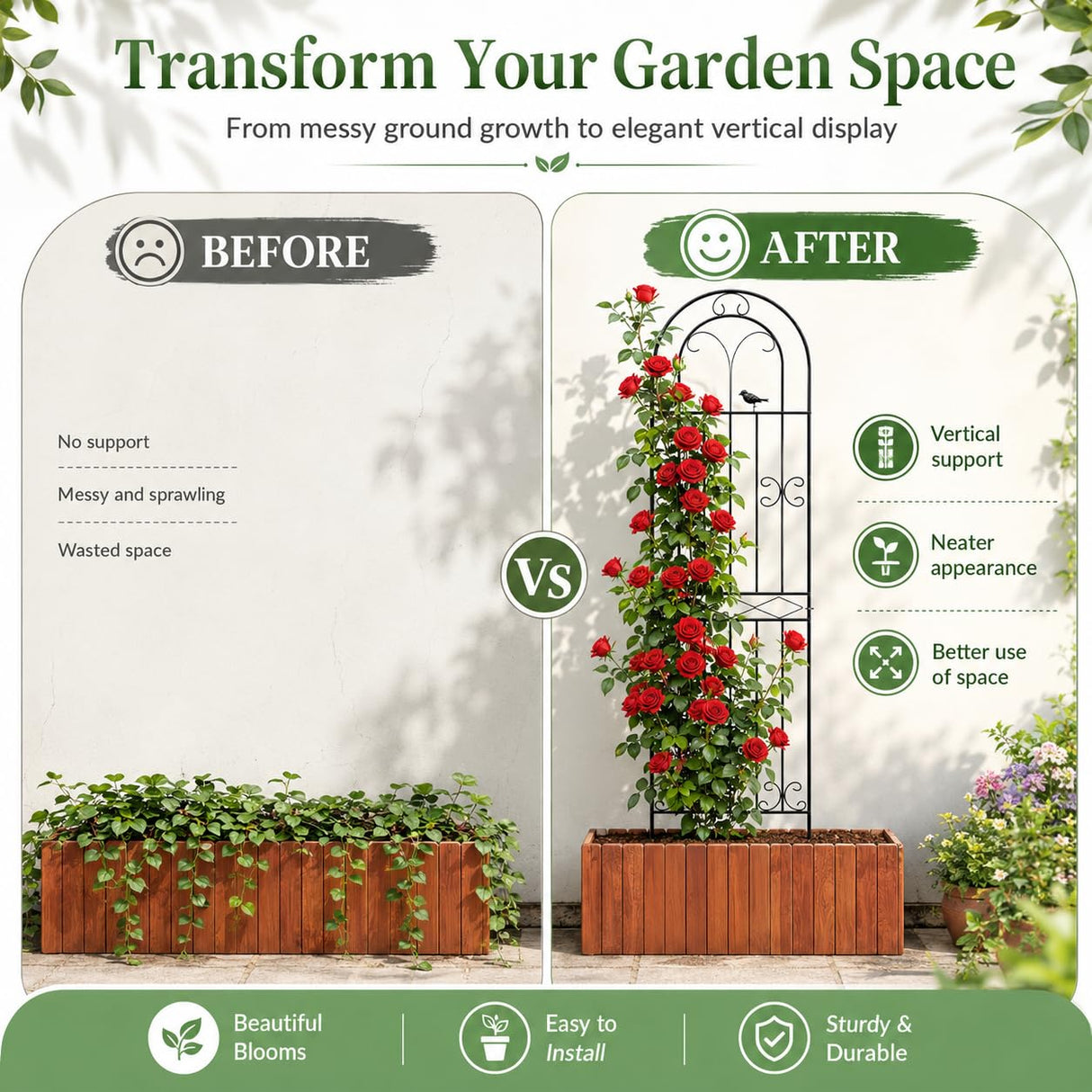 2 Pack 78.7" x 19.6" Iron Arch Decoration Garden Trellis, Metal Climbing Plant Trellis for Heavy Vines, Roses, Flowers, and Vegetables, Perfect for Gardens, Lawns.