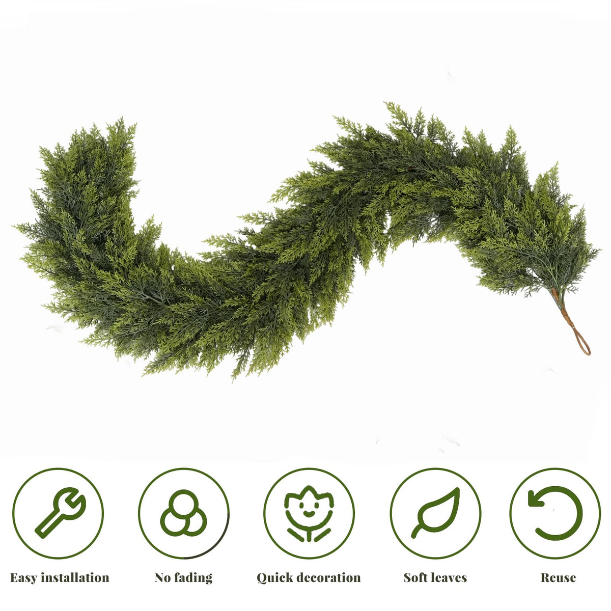 LVZHIYUAN 2 Pcs 6FT Christmas Garland,Real Touch Cedar Garland