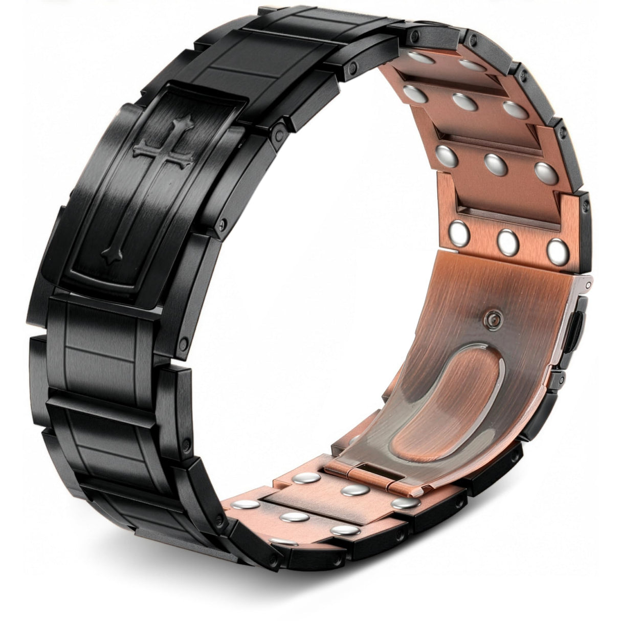 POLLDAN Cross Copper Bracelet for Men 6200 Gauss | Mens Bracelet 99.99% Pure Copper - Adjustable Fit | Christian Cross Magnetic Bracelets for Men - Stylish Religious Jewelry (Black Copper)