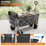 Collapsible Push & Pull Wagon with Drop Down Tailgate, 360lbs Heavy Duty Folding Shopping Cart with Big Wheels & Brakes for Sports, Groceries, Camping