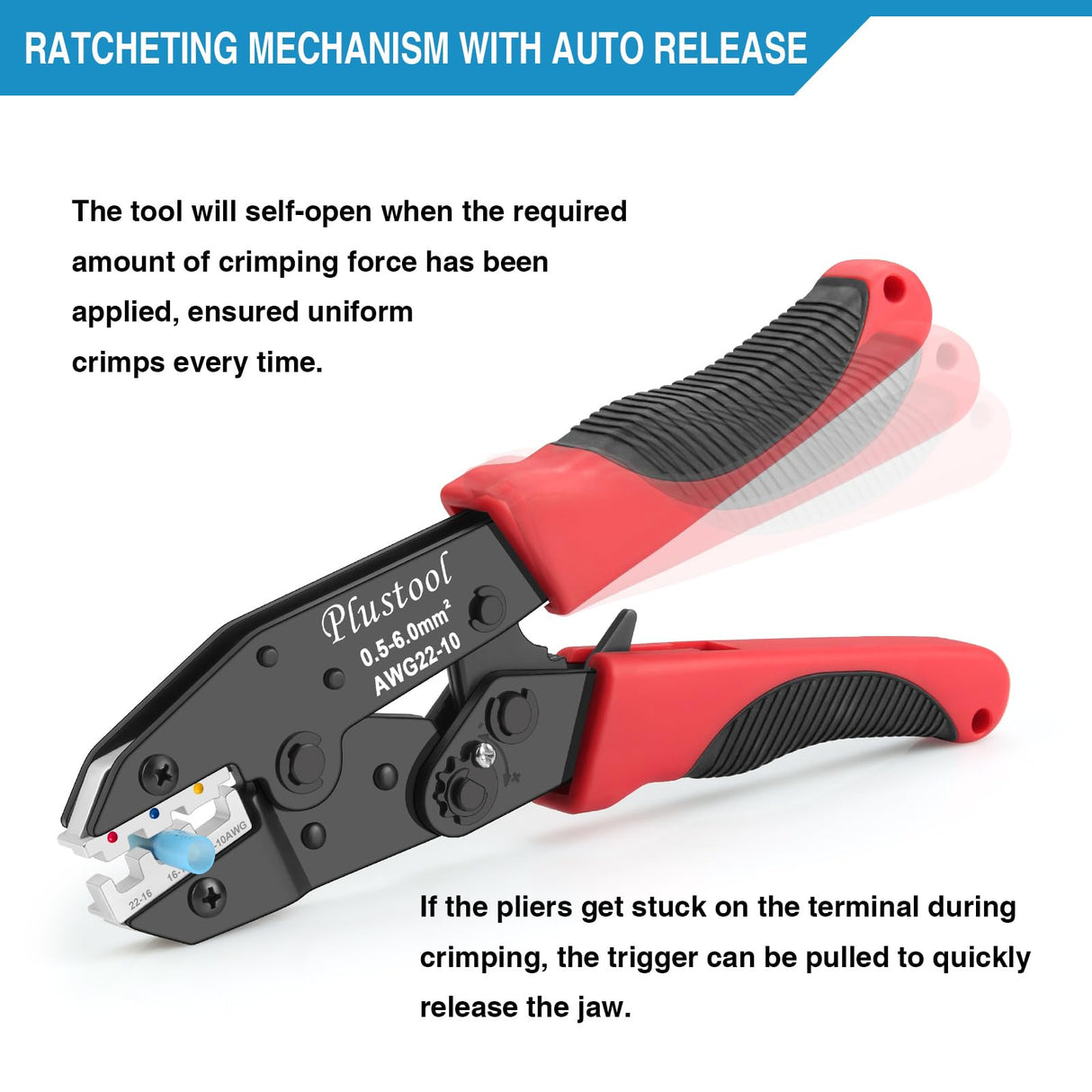 Plustool 6PCS Crimping Tool Set - Ratcheting Wire Crimper - for Heat Shrink, Insulated Nylon, Non-Insulated, Ferrule Terminal, Open Barrel Terminals & Solar Connectors