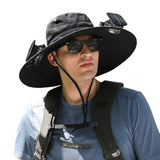 Outdoor Wide Brim Sun Hat with 2 Solar Fan Sun Bucket Hat for Men Women UPF 50+ Bucket Fishing & Beach Hat with Fan Built in (US, Alpha, Medium, XX-Large, Black)
