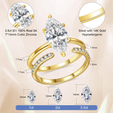 AVECON 3.5CT Marquise Cut Engagement Ring Set for Women, Wedding Promise Cubic Zirconia Band, 14K Gold Plated Stackable Adjustable Bridal Half Eternity Open Rings, Size 6