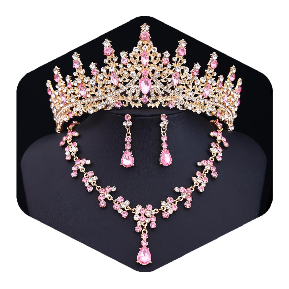 Crystal Crown and Tiara Jewelry Set for Women Bride with Necklace Earrings