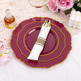 Liacere 350PCS Red Plastic Plates-Disposable Burgundy Red and Gold Plates 50guest Baroque Plastic Dinnerware include 100Plates, 50Pack Pre Rolled Napkins with Silverware 50Cups for Christmas