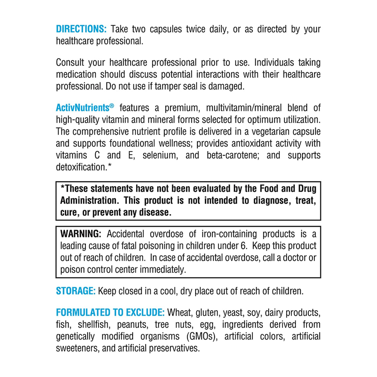 XYMOGEN ActivNutrients with Iron and Copper - Multivitamin Multimineral for Wellness, Immune, Energy and Mood Support - Chelated Minerals + Active B Vitamins with Folate (120 Capsules)