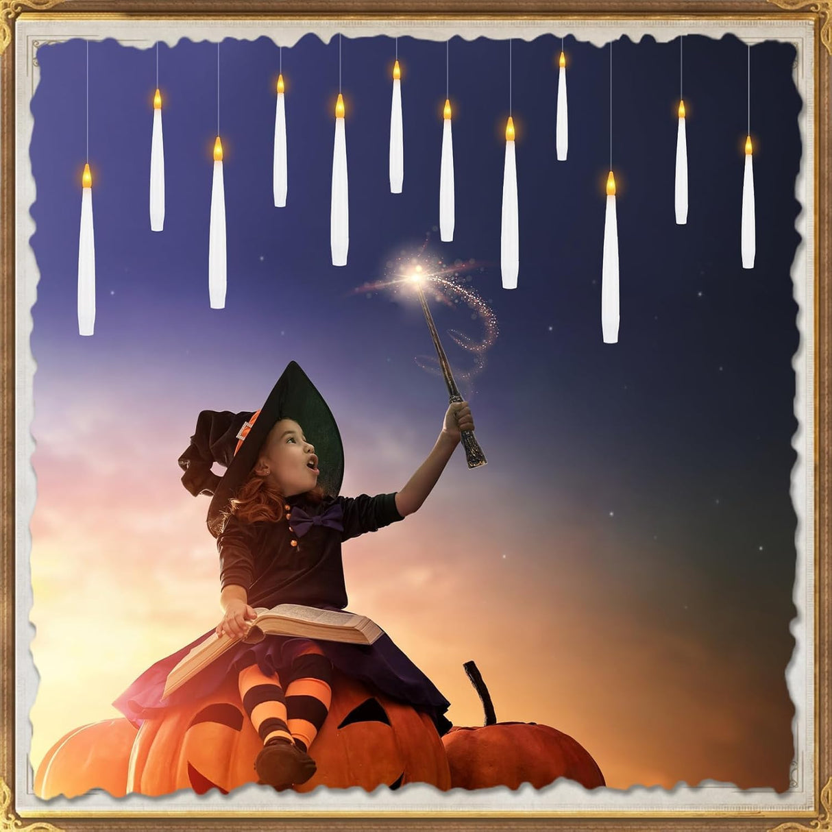 Sunjas 20 PCS Floating Candles with Wand LED Magic Hanging Candle Battery Operated Candle with 21 Batteries Include Flickering Warm Light Floating Candles for Christmas Halloween Decoration