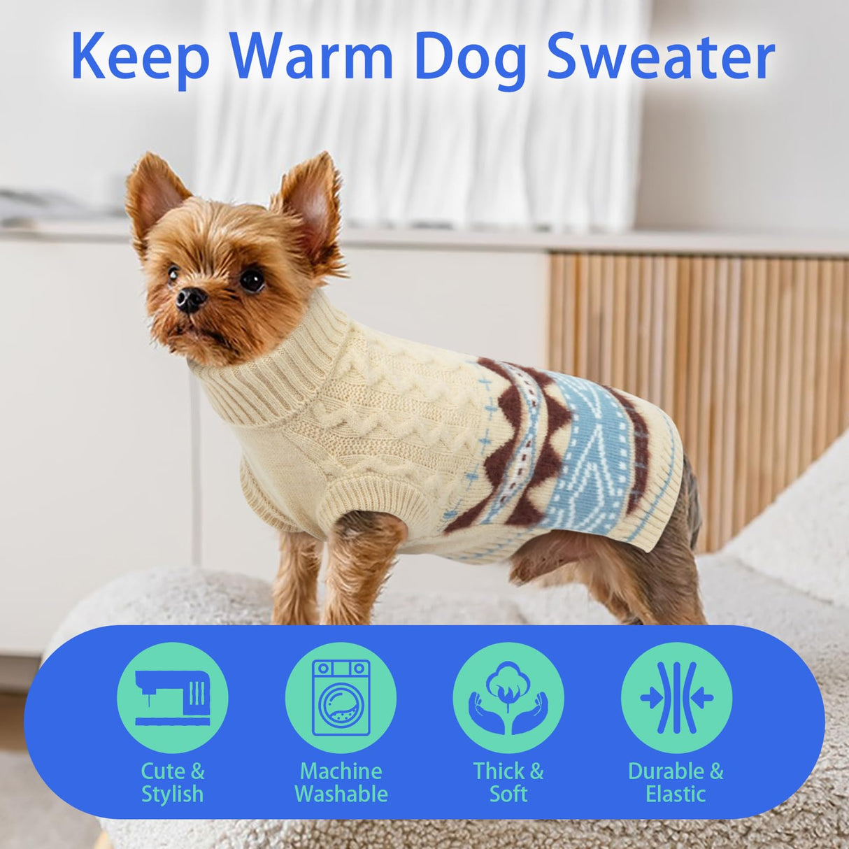 MIGOHI Windproof Dog Sweater Stretchy Medium Dog Sweater for Chilly Day | Dachshund Sweaters for Cold Weather Comfortable Sleeveless Winter Christmas Knitwear for Wiener,Pug,LightBeige,M