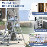 XinSunho 4 Step Ladder, Retractable Handgrip Folding Step Stool with Anti-Slip Wide Pedal, Aluminum Stool Ladders 4 Steps, 330lbs Safety Household Ladder