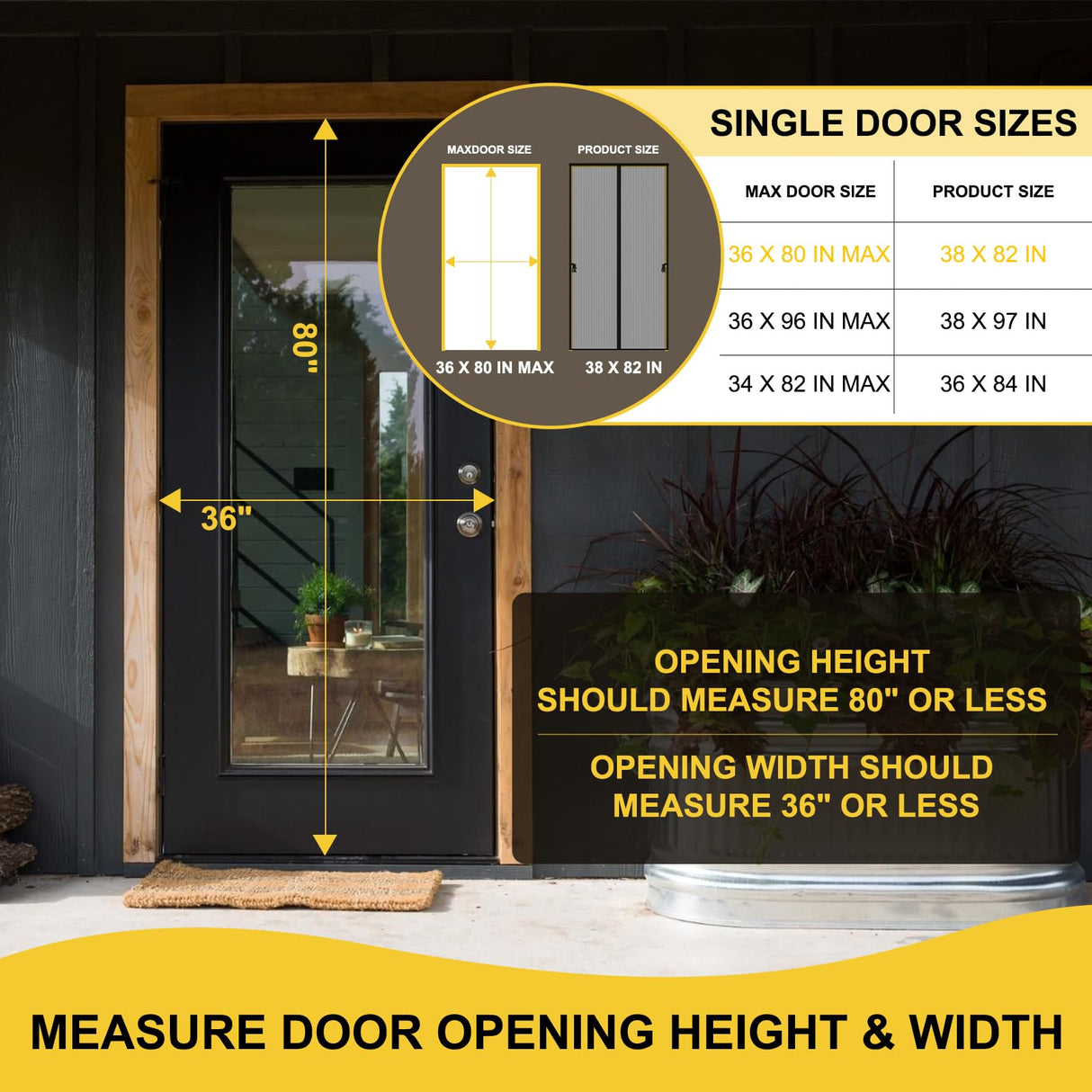 Magnetic Screen Door- Fit for Door Size:36x80 Inch, Screen Itself Size:38"x82", Hands Free Mesh Partition,Heavy Duty Screen Door Mesh Curtain Keeps Bugs Out, Frame Hook & Loop, Pet and Kid Friendly
