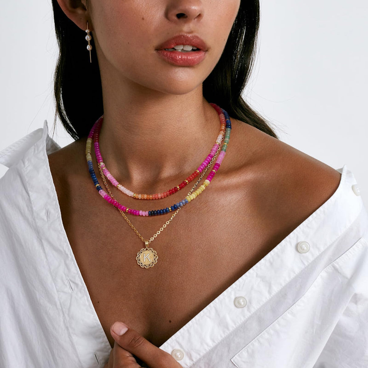 KELORIS PATH Beaded Necklace for Women, Colorful Gemstone Choker for Summer(05)