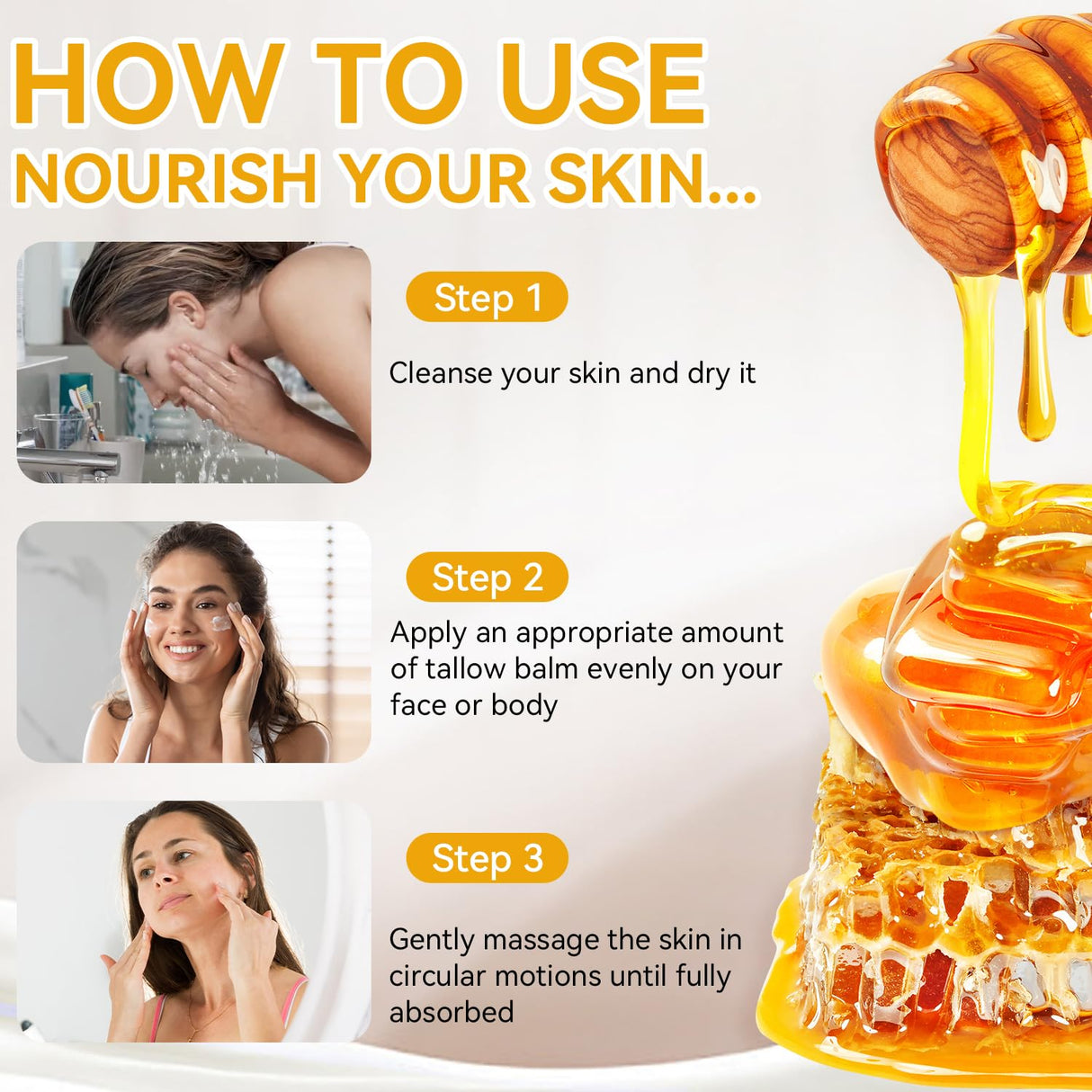 Beef Tallow for Skin, Whipped Tallow and Honey Balm, Organic Grass-Fed Beef Tallow with Raw Honey & Beeswax Natural Moisturizer for Face & Body, Nourish and Soothe Sensitive, Dry Skin