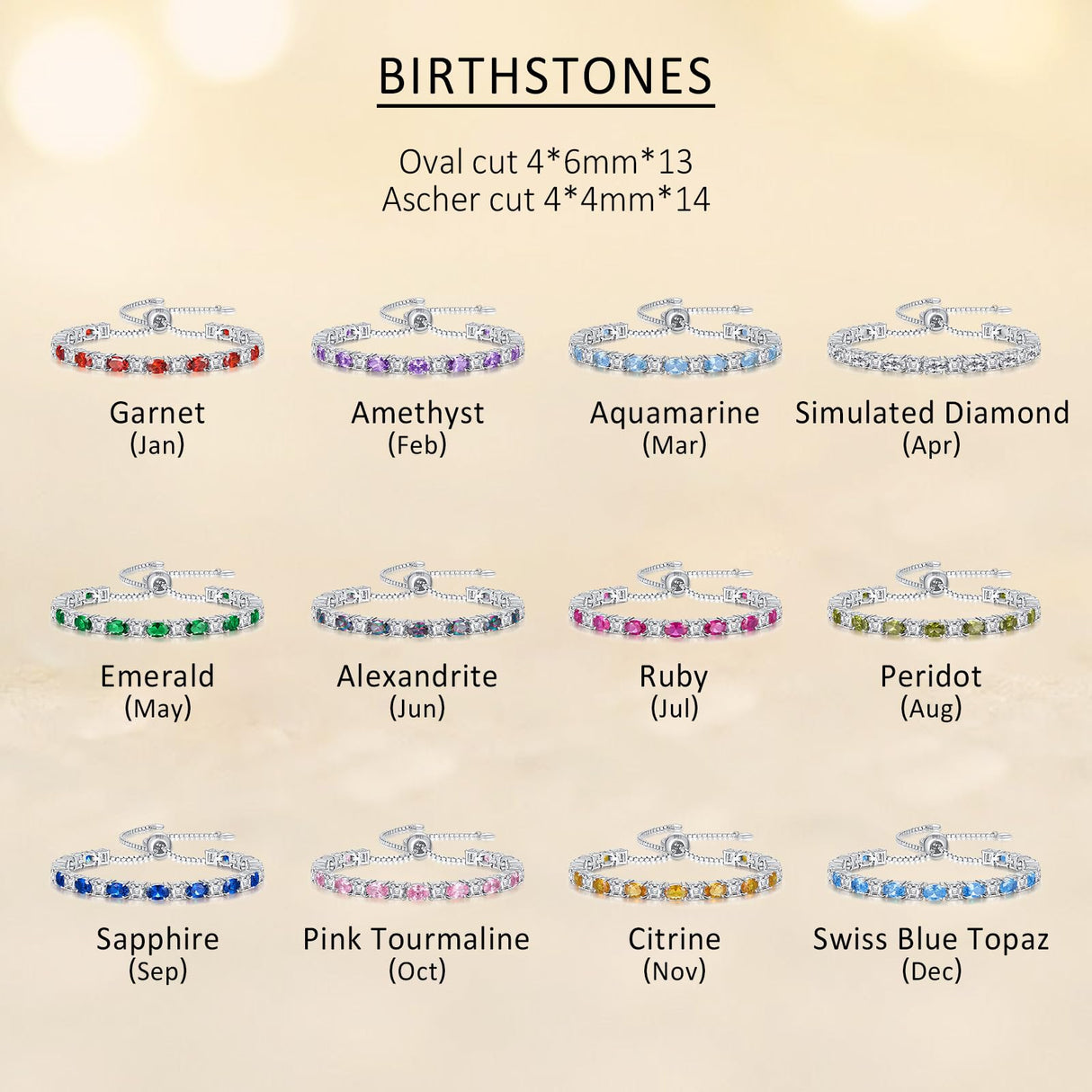 ETERMBOL Birthstone Tennis Bracelets for Women Alexandrite Bracelets for Women White Gold Bracelets June Birthstone 925 Sterling Silver Adjustable Chain 6-9 Inchs Jewelry Anniversary Birthday Gifts for Women Mom Wife Her