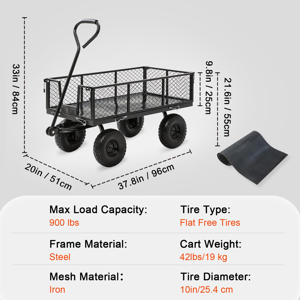 HEAHOLD Heavy Duty Garden Wagon Cart – 880 LBS Steel Utility Cart with All-Terrain 3.50-4" Solid Wheels, 10" Tires, 180° Rotating Handle, Removable Sides, Laser-Welded Frame