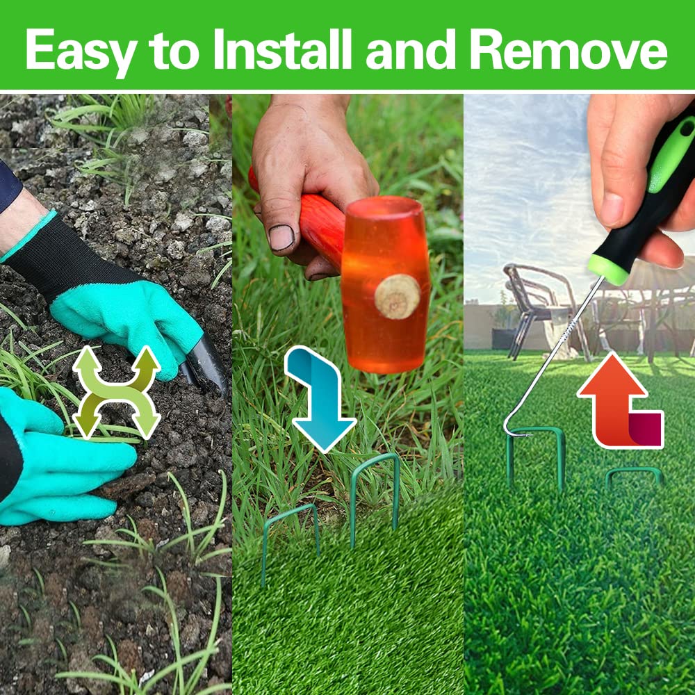 Bakulyor 100Pcs Green Landscape Staples 6 Inch Garden Artificial Turf Stakes Staples, 11 Gauge Lawn Galvanized Ground Fabric Pins for Weed Barrier Sod Decorations Holding Fence and Irrigation Tubing
